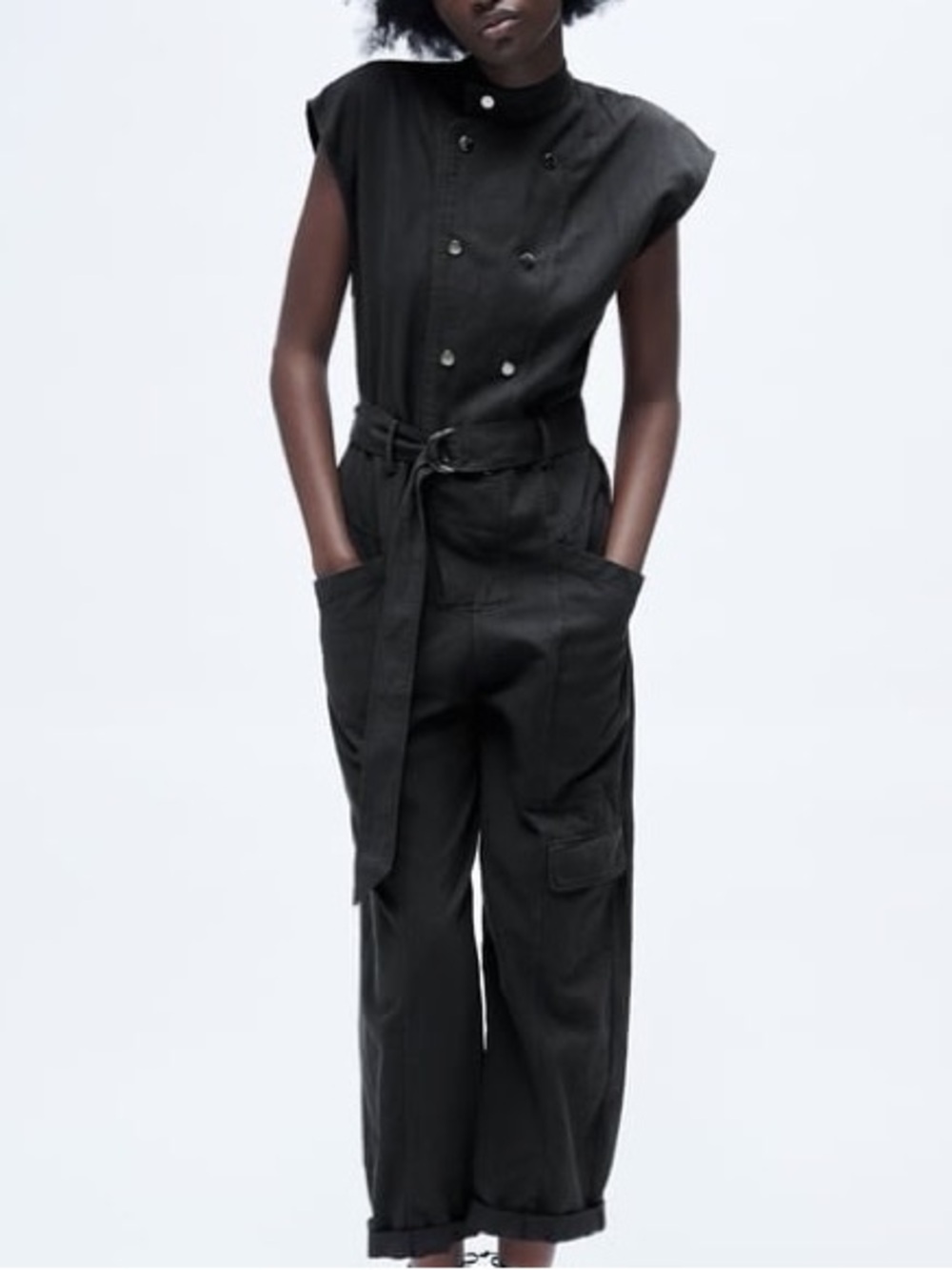 Zara Black Sleeveless Utility Jumpsuit with Belt